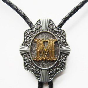 M Letter shape Black Leather Rope Necklace